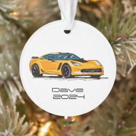 C7コルベットのスポーツカーオレンジ色の手描きスケッチ オーナメント