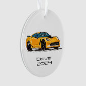 C7コルベットのスポーツカーオレンジ色の手描きスケッチ オーナメント (正面)