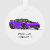 C7コルベットのスポーツカーパープルハンドドロースケッチ オーナメント (正面)