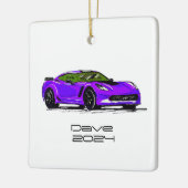 C7コルベットのスポーツカーパープルハンドドロースケッチ セラミックオーナメント (左)
