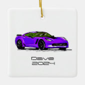 C7コルベットのスポーツカーパープルハンドドロースケッチ セラミックオーナメント (正面)