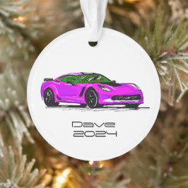C7コルベットのスポーツカーピンクの手描きスケッチ オーナメント
