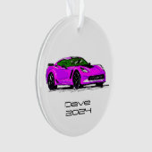 C7コルベットのスポーツカーピンクの手描きスケッチ オーナメント (正面)