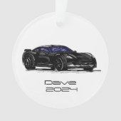 C7コルベットのスポーツカーブラックハンド描画スケッチ オーナメント (正面)