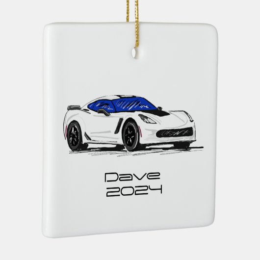 C7コルベットのスポーツカーホワイトハンド描画スケッチ セラミックオーナメント (右)