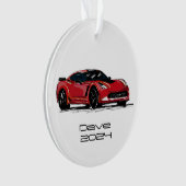 C7コルベットのスポーツカーレッドハンド描画スケッチ オーナメント (正面)