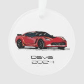 C7コルベットのスポーツカーレッドハンド描画スケッチ オーナメント (正面)