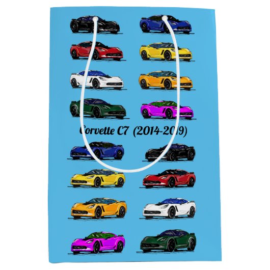 C7コルベット色違うスポーツカーブルー ミディアムペーパーバッグ (正面)