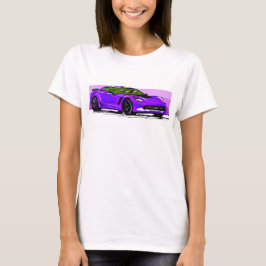 C7パープルコルベットのスポーツカーとピンクストライプ Tシャツ