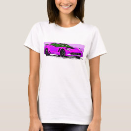 C7ピンクコルベットのスポーツカーとピンクストライプ Tシャツ