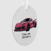 C8コルベットのスポーツカーピンクの手描き オーナメント (正面)