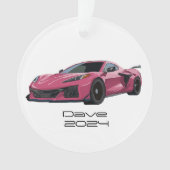 C8コルベットのスポーツカーピンクの手描き オーナメント (正面)