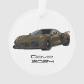 C8コルベットのスポーツカーブロンズ茶色の手描き オーナメント (正面)