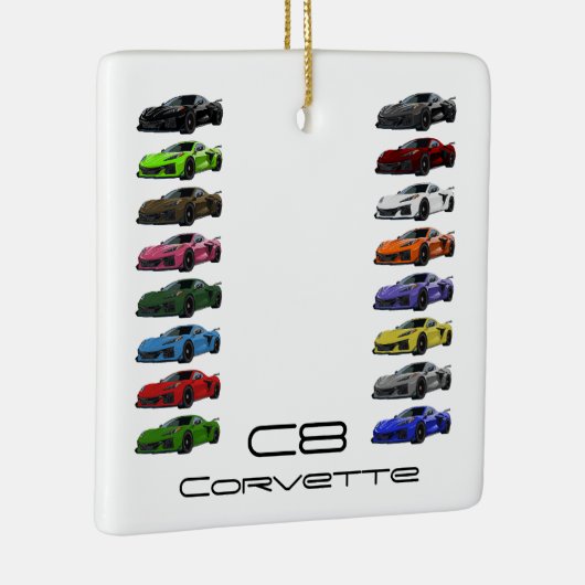 C8コルベットのスポーツカー手描きスケッチ色 セラミックオーナメント (右)