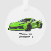 C8コルベットスポーツカーライムグリーンハンドドロー オーナメント (正面)