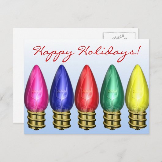 C9電球のクリスマスの休日 シーズンポストカード (正面/裏面)