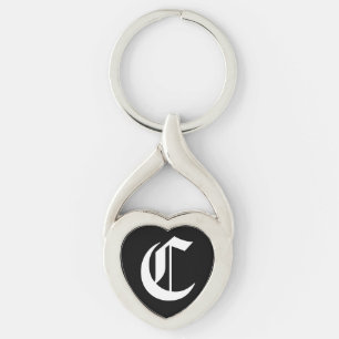"C"ブラックハートキーチェーン キーホルダー