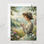 C.庭でお茶を飲む ポストカード (正面/裏面)