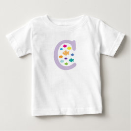 「C」色の金魚の多数々のくの魚 ベビーTシャツ
