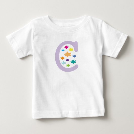 「C」色の金魚の多数々のくの魚 ベビーTシャツ (正面)