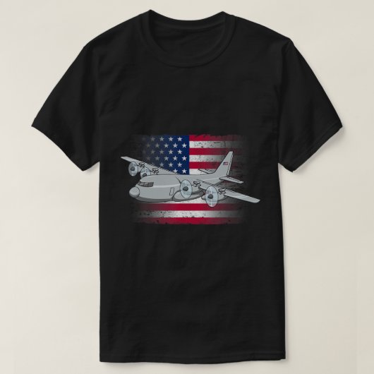 C-飛んでいる130米国国旗の軍隊飛行機C130 Tシャツ (デザイン正面)