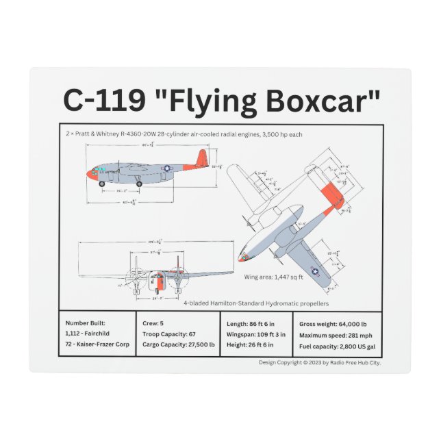 C-119ボックスカールハ飛んでいるガーズタウンのメリーランド メタルプリント (正面)