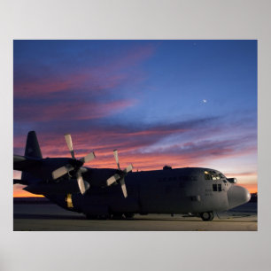 C-130ヘラクレス夕日 ポスター