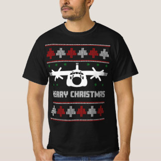 C-130ヘラクレス飛行機の醜いクリスマスセーター Tシャツ