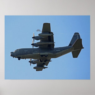 C-130ヘラクレス飛行機、F-35シルエット付き ポスター