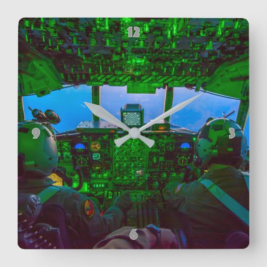 C-130ヘラクレス・コックピット スクエア壁時計 (正面)