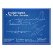 C-130ヘラクレス – 飛行機の設計図の計画AD フォトプリント (正面)