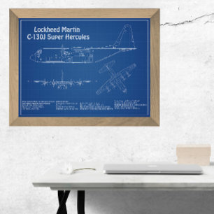 C-130ヘラクレス – 飛行機の設計図の計画AD フォトプリント