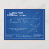 C-130ヘラクレス – 飛行機の設計図の計画AD ポストカード (正面)