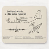 C-130ヘラクレス – 飛行機の設計図の計画AD マウスパッド (正面)