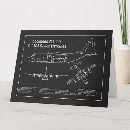 C-130ヘラクレス – 飛行機の設計図の計画PD サンキューカード (正面)