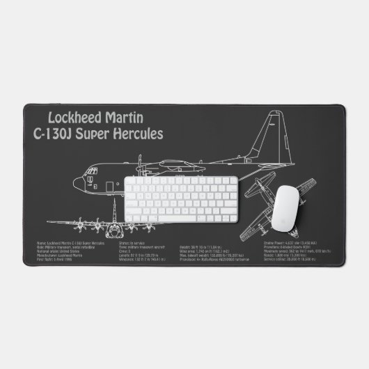 C-130ヘラクレス – 飛行機の設計図の計画PD デスクマット (キーボード&マウス)