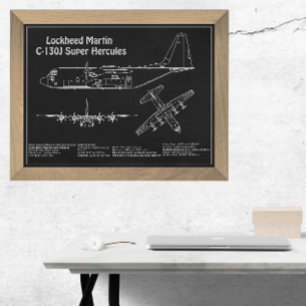 C-130ヘラクレス – 飛行機の設計図の計画PD フォトプリント