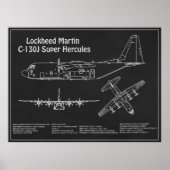 C-130ヘラクレス – 飛行機の設計図の計画PD ポスター (正面)