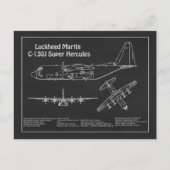 C-130ヘラクレス – 飛行機の設計図の計画PD ポストカード (正面)