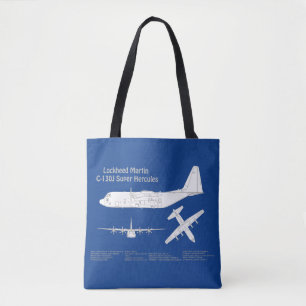 C-130ヘラクレス – 飛行機の設計図プランABD トートバッグ