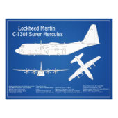 C-130ヘラクレス – 飛行機の設計図プランABD フォトプリント            (正面)