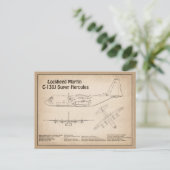 C-130 ヘルキュリーズ - 航空機設計図計画 SD ポストカード (スタンド正面)