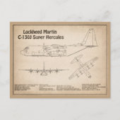 C-130 ヘルキュリーズ - 航空機設計図計画 SD ポストカード (正面)