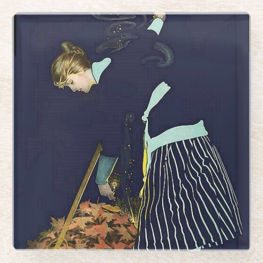 C Coles Phillipsによる紅葉のたき火 ガラスコースター (正面)