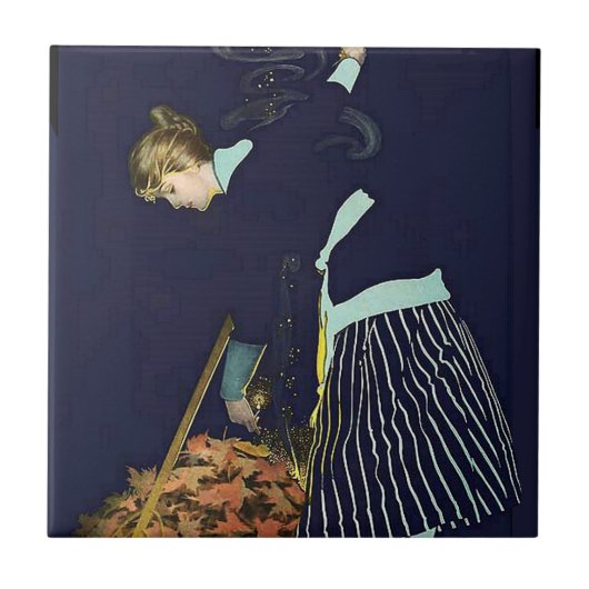 C Coles Phillipsによる紅葉のたき火 タイル (正面)