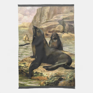 C・E・スワンによるカリフォルニアアシカ、ヴィンテージ動物 キッチンタオル