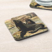 C.E.スワンによるヴィンテージのカリフォルニアアシカ コースター (左側)