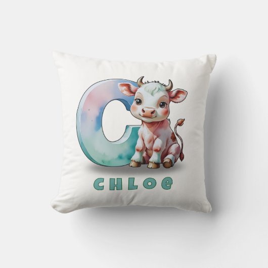 C is for Cow – Baby Throw Pillow  クッション (正面)