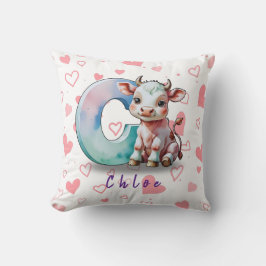 C is for Cow – Personalized Baby Pillow with Heart クッション