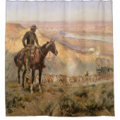 C Mラッセルワゴンボスヴィンテージ西カウボーイ シャワーカーテン (正面)